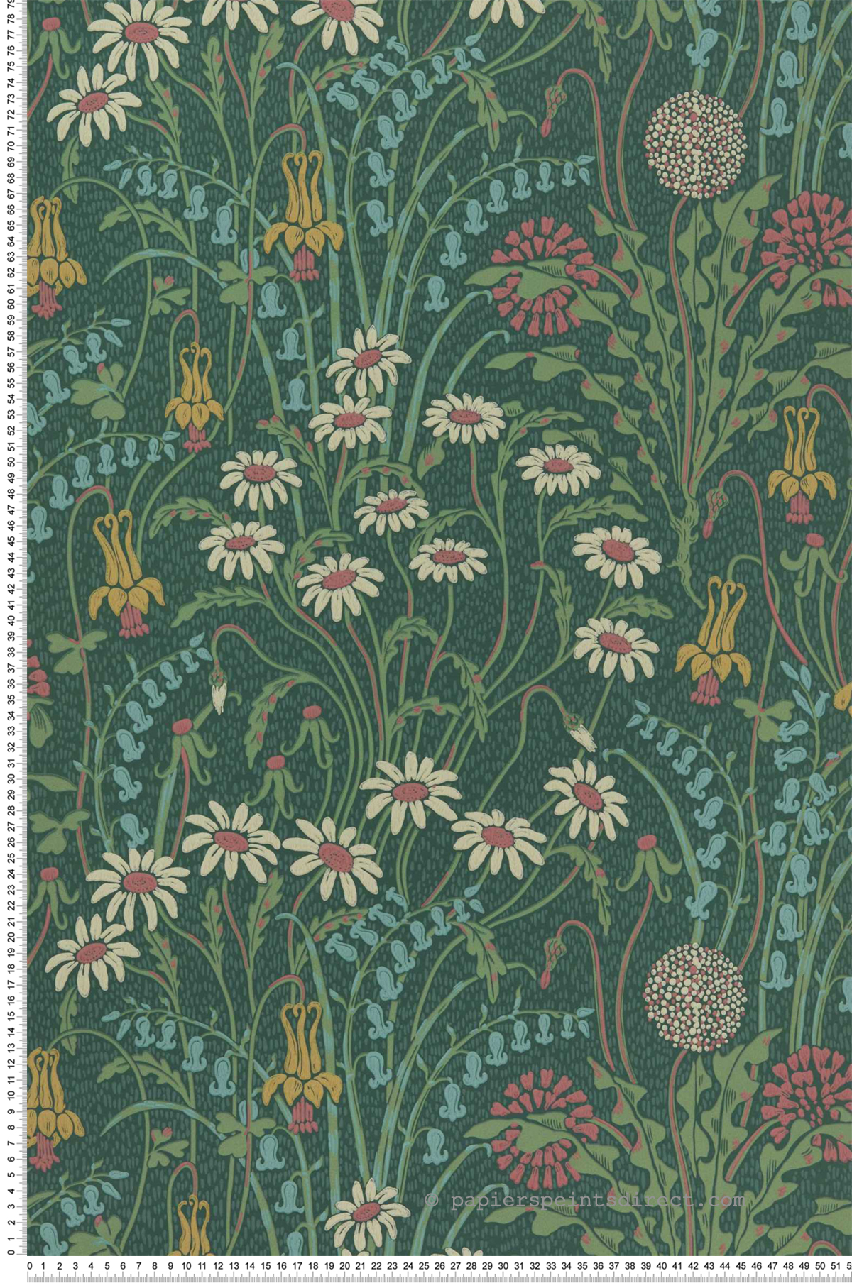 Papier peint Marguerite Flower Meadow vert - V&A Decorative Papers II d'Initiales | Réf. INI-2412-178-02