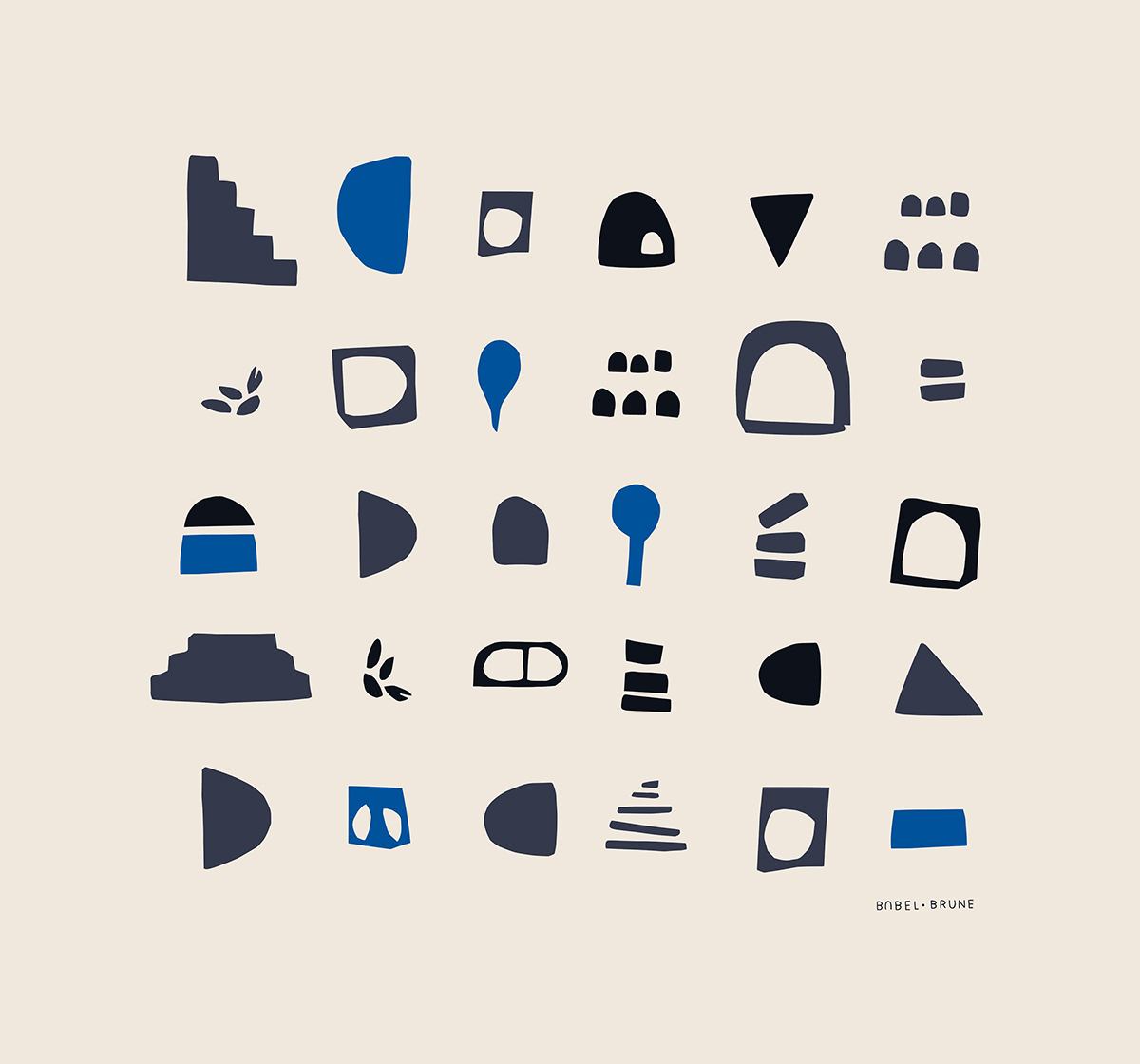 Papier peint panoramique Abstrait Hiéroglyphe bleu - Gallery de Casadéco | Réf. GLRY86326827