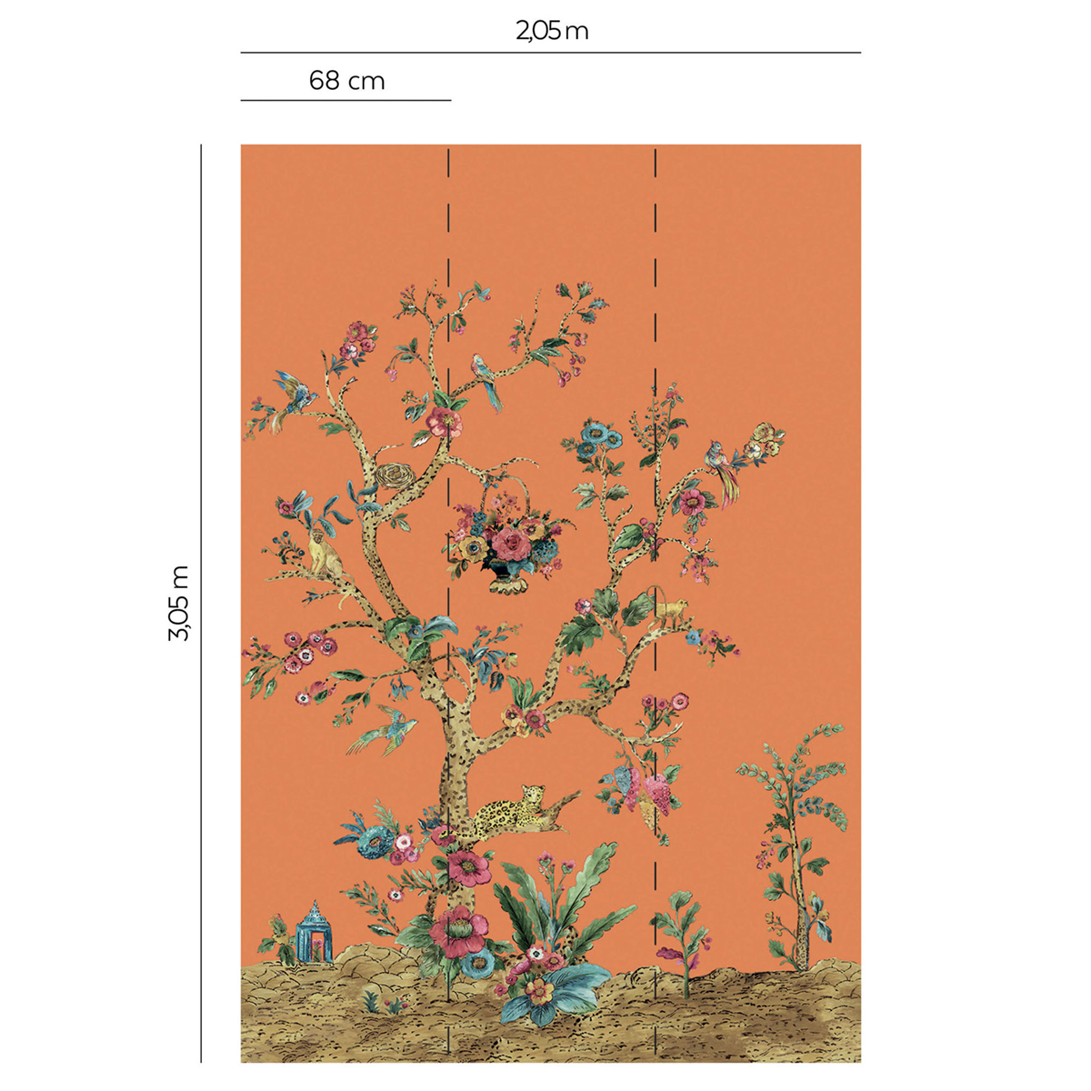 Papier peint panoramique Arbre Léopard Tanzanie orange - Daisy Bennett d'Initiales | Réf. INI-DB31906M