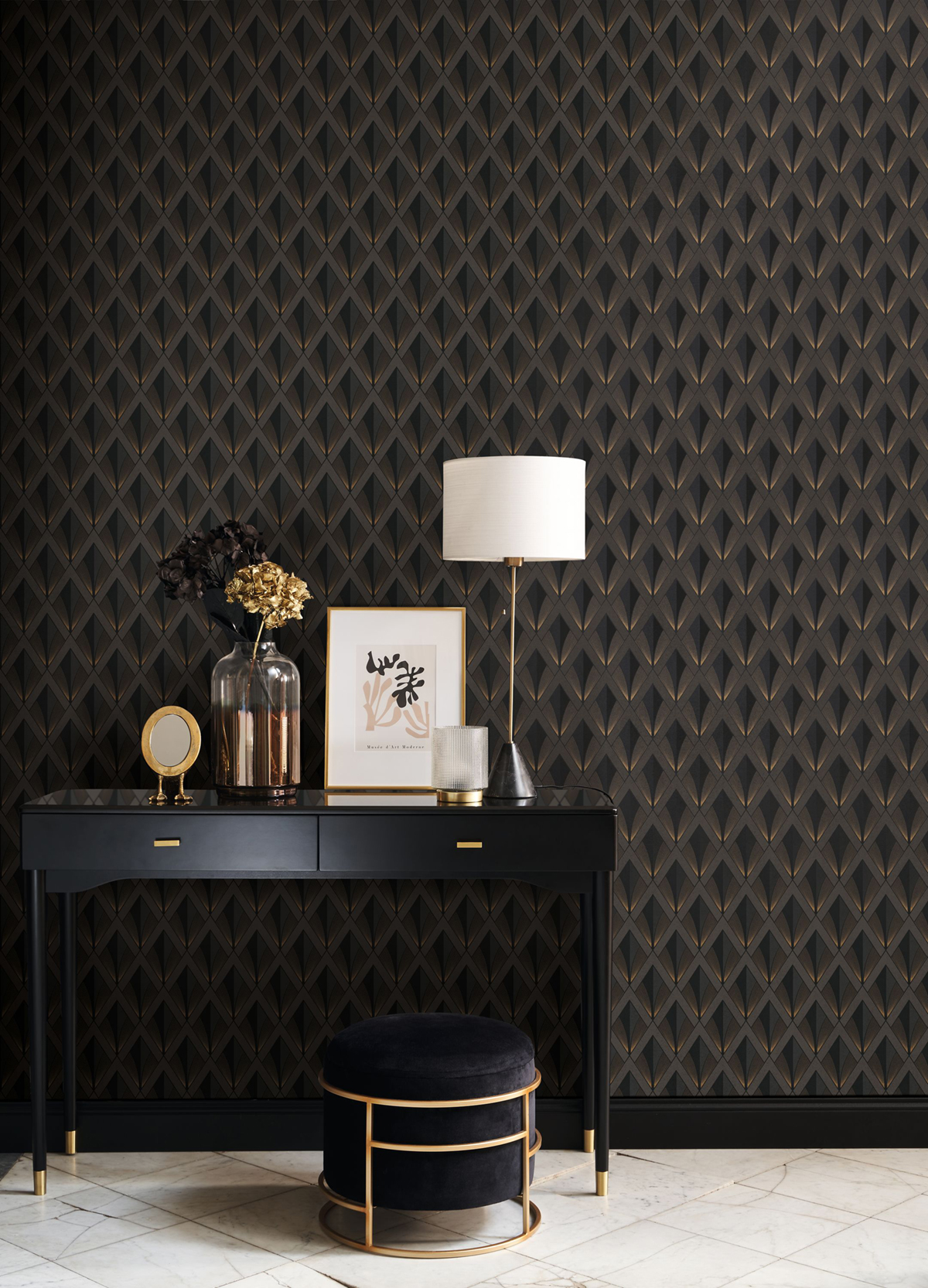 Papier peint Losange Art Déco Chrysler brun doré - Twenties de Casadéco | Réf. TWNT88679505