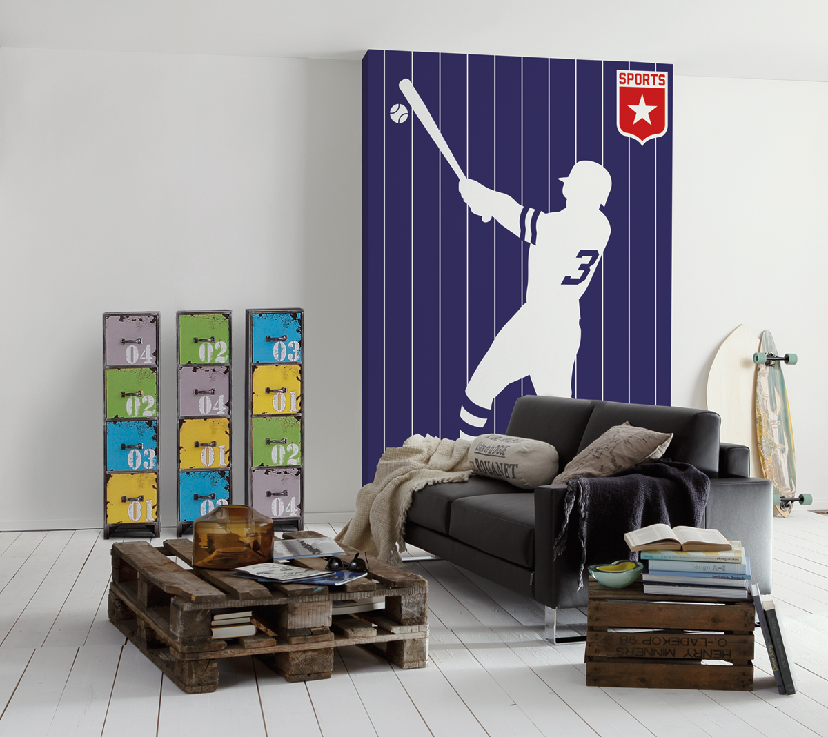 Papier peint panoramique Retro Pop Baseball - Référence DD120153 - Intissé 200g/m2 - Standard 200 x 270