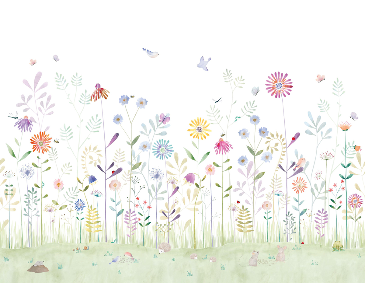 Papier peint panoramique Jardin Fleuri Animaux Full L 400x310 - Once Upon A Time de Casadéco | Réf. OUAT88557812