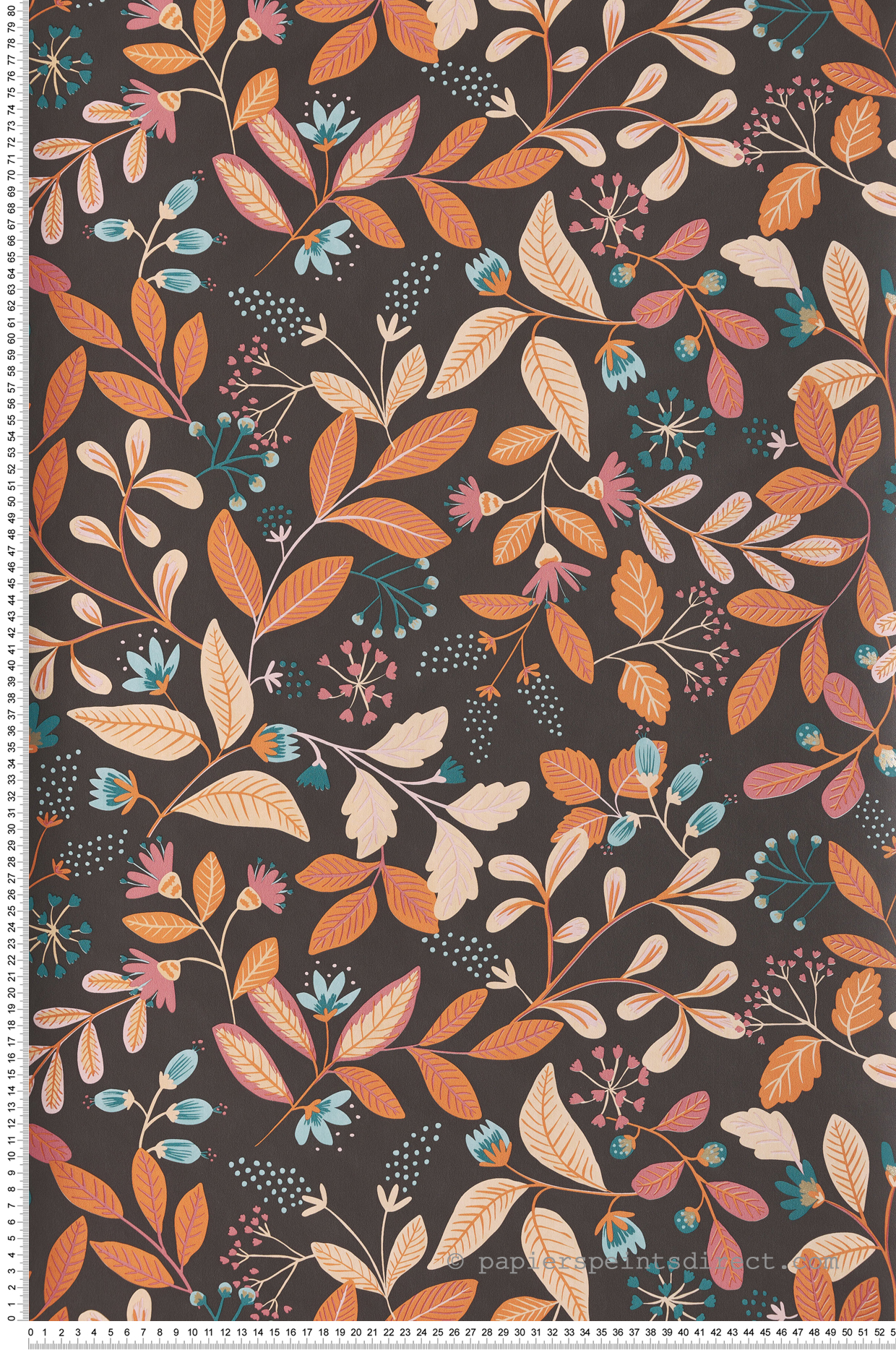 Papier peint Fleuri Chloé orange noir - Essentiel de Casélio | Réf. ETL103082136