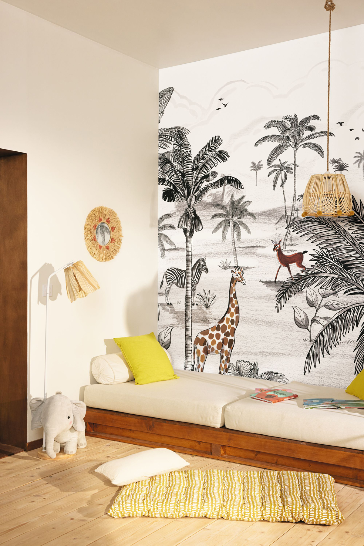 Papier peint panoramique Girafe Monde de la Jungle noir S 300X250 - Les Minis Mondes de Casélio AMB2 | Réf. MNM105789007