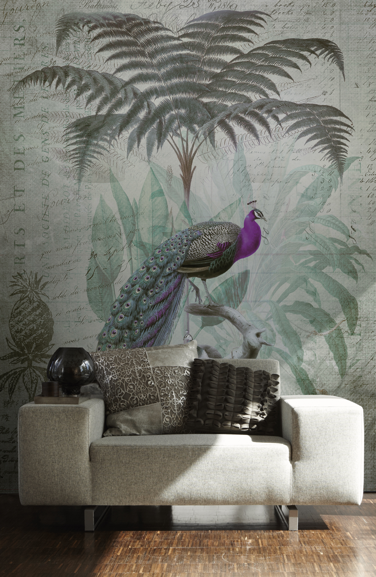 Papier peint panoramique Paon Peacock Jungle 1 - Référence DD119709 - Intissé 200g/m2 - Standard 200 x 270