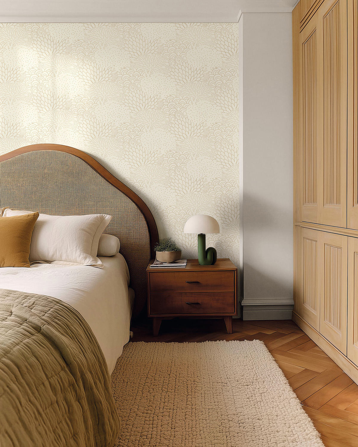 Papier peint Éventails Bloom Reverie blanc doré - Moonlight 3 de Casélio | Réf. MNL3107170297