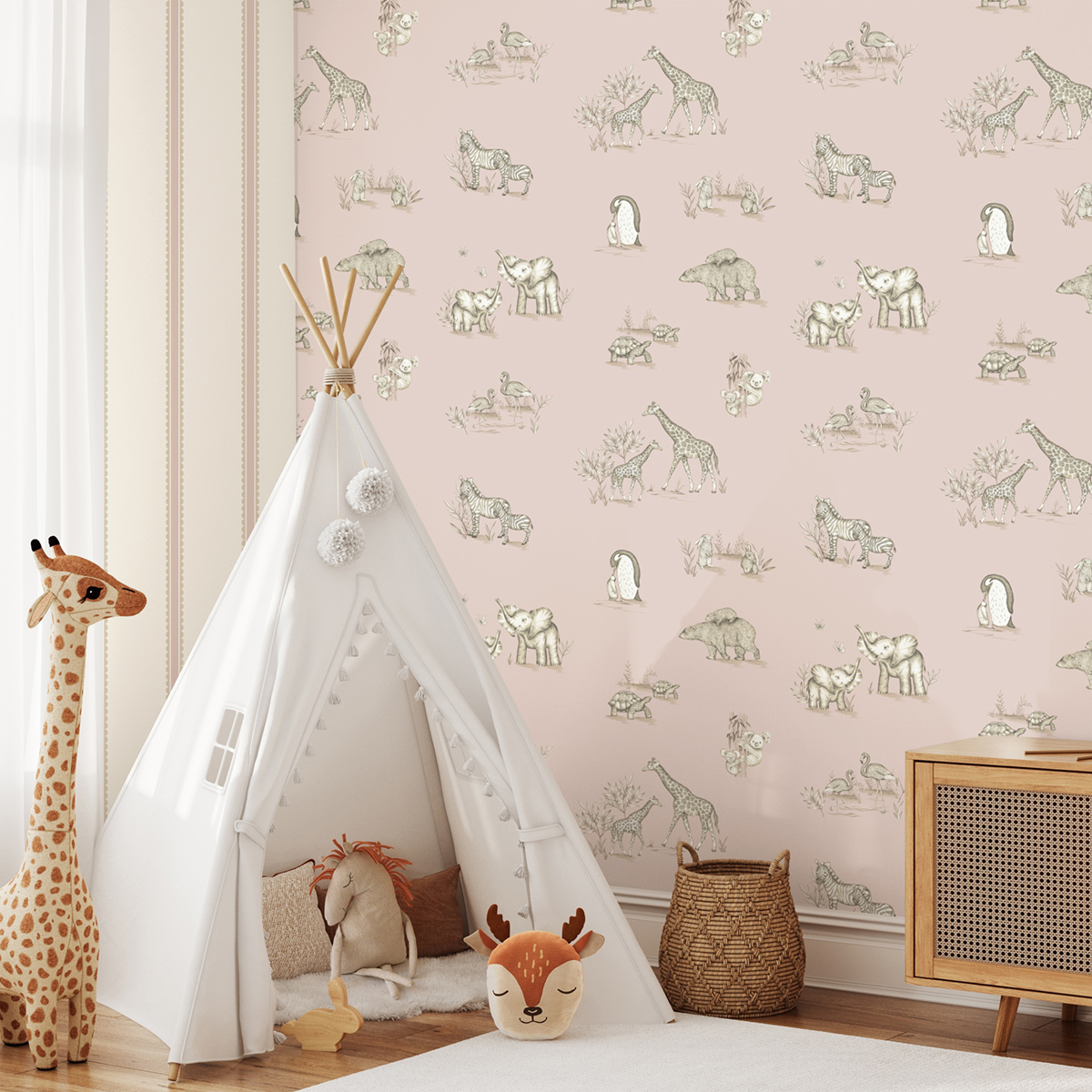 Papier peint Animaux Éléphant Safari rose - Imagine de Lutèce | Réf. LTC-DL27552