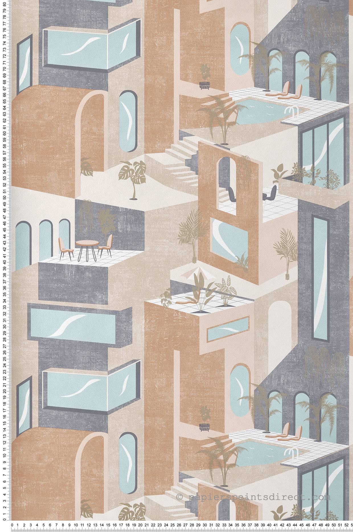 Papier peint Villa et Terrasse saumon et argenté - Arty d'Ugépa | Réf. UGP-M47505