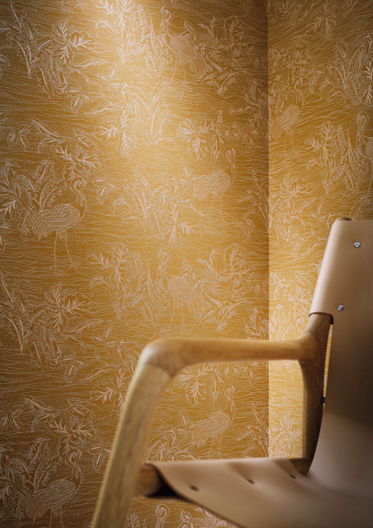 Papier peint Oiseau Pois Mirador moutarde doré - L'Ile aux Oiseaux de Casamance AMB2 | Réf. CAS-75891528