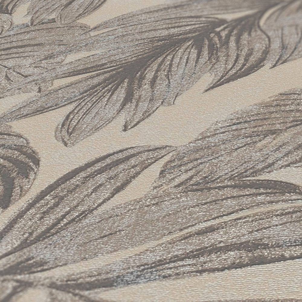 Papier peint Feuille Palme grège argenté - Casual Living d'A.S. Création AMB6| Réf. AS-393402