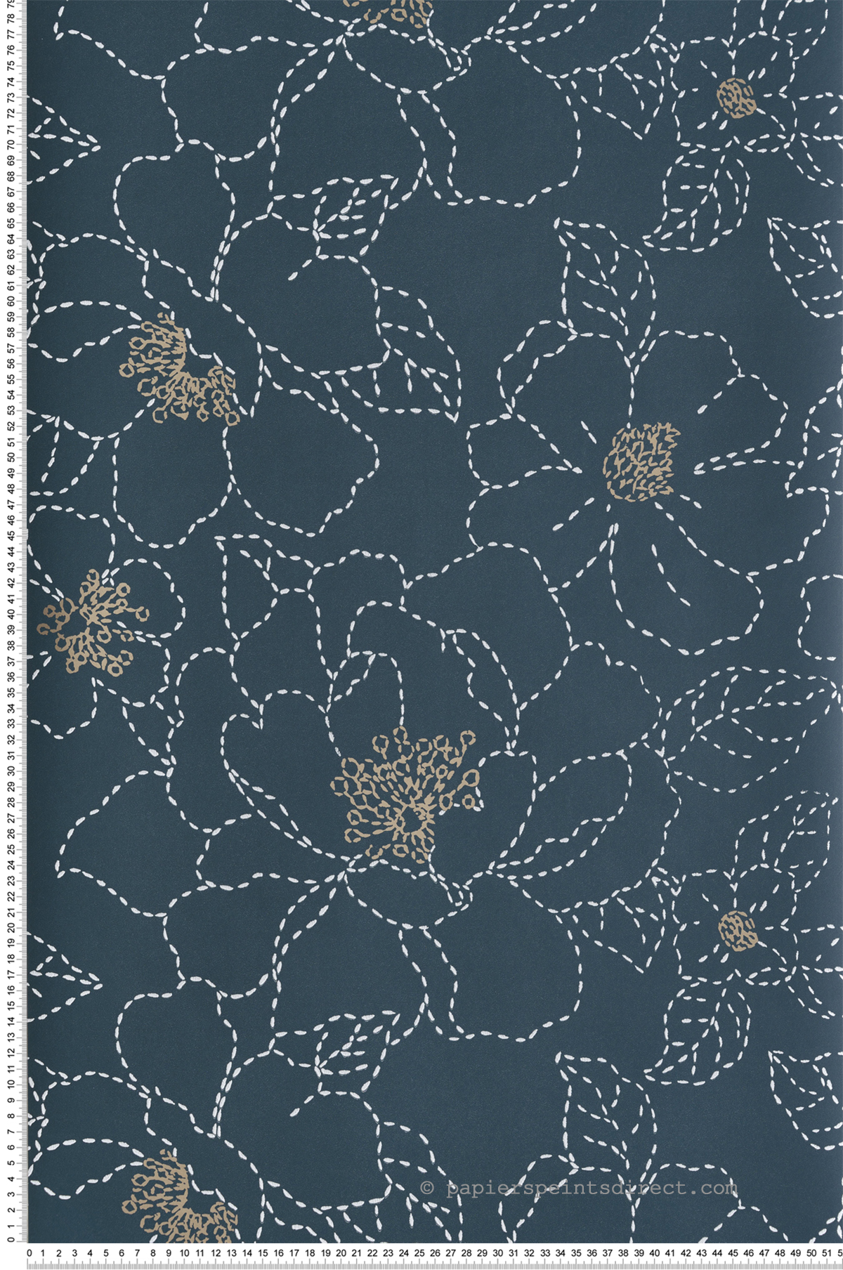 Papier peint Fleur Magnolia Gardena bleu nuit doré - Harmony de Lutèce | Réf. LTC-FD27009
