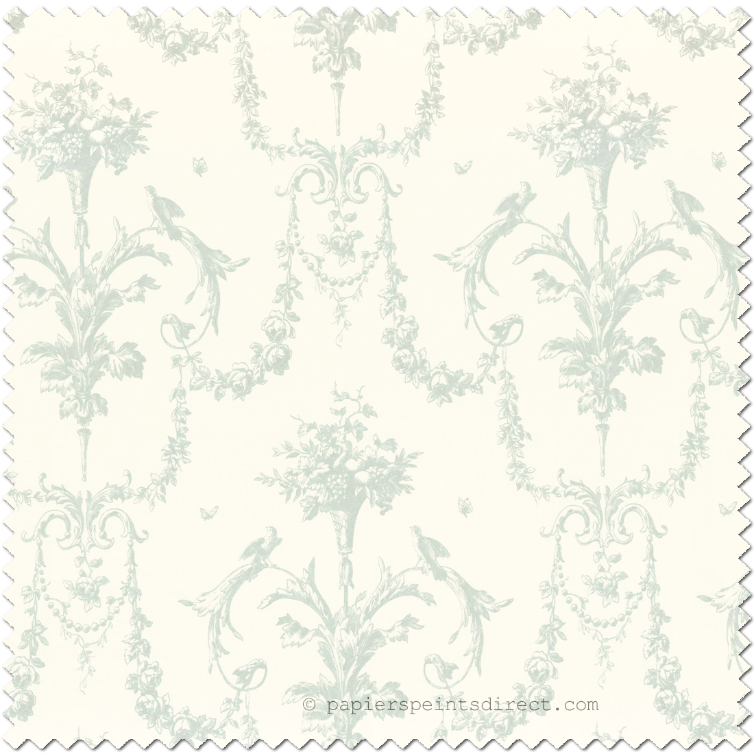 Tissu Baroque et Oiseau bleu clair - Les Belles Toiles De Jouy de Casadéco | Réf. LBTJ88047323