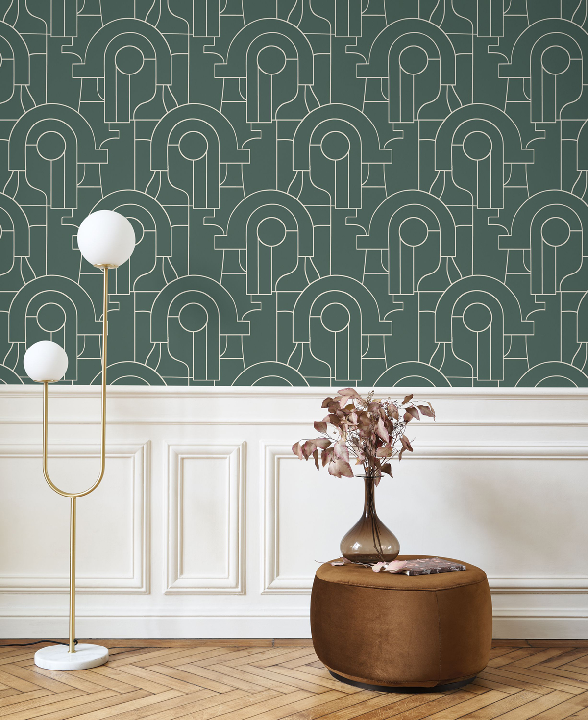 Papier peint Graphique Arty vert blanc - Iconic de Casadéco | Réf. CONI88417424