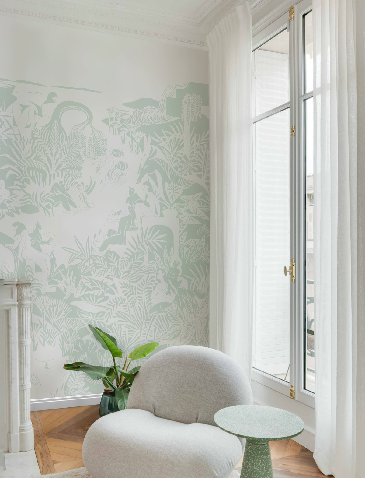 Papier peint panoramique Eternelles Vert Pastel A+B - 1/2/3/4/5/6 - Isidore Leroy AMB1