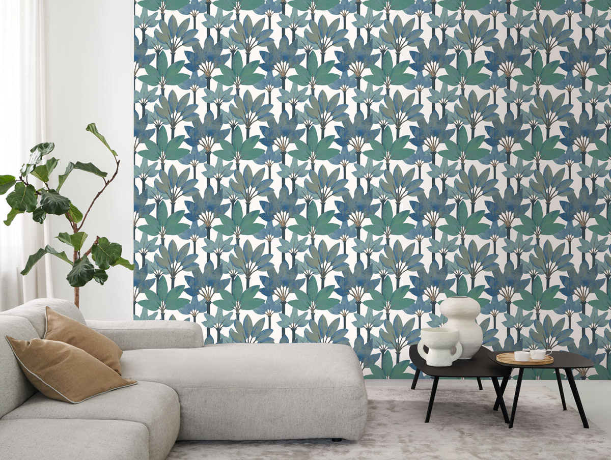 Papier peint Forêt Métallisé Babel bleu vert - Babylone de Casadéco | Réf. BBLN89716801