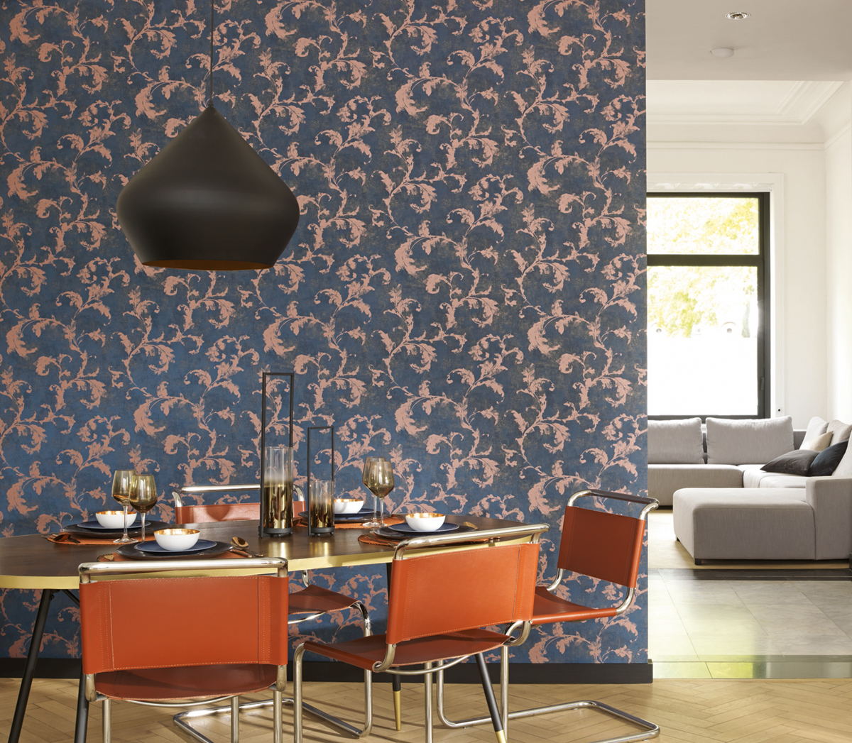 Papier peint Charme Arabesques bleu encre - Montsegur de Casadéco | Réf. MTSE80796475