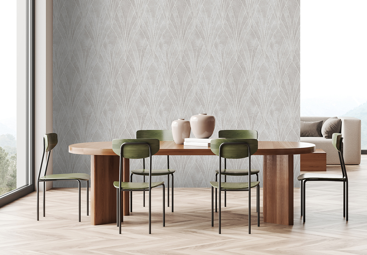 Papier Peint Grand Motif Art Déco gris argenté - Elégance d'Ugépa | Réf. UGP-L85607