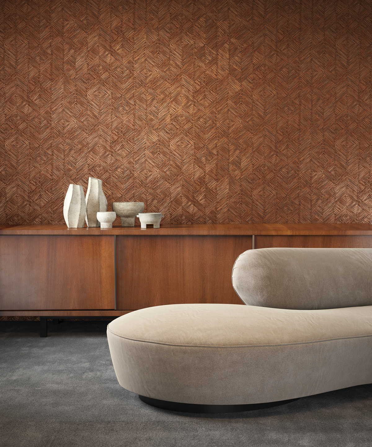 Papier peint Bois Enitan terre de sienne irisé - The Texture Book de Masureel | Réf. MAS-TRI103