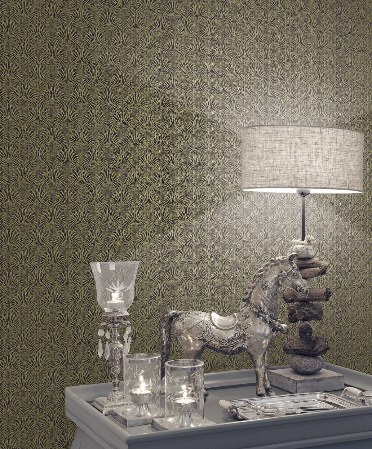 Papier peint Eventail Palme noir doré - Unique de Lutèce | Réf. LTC-F-AF7004