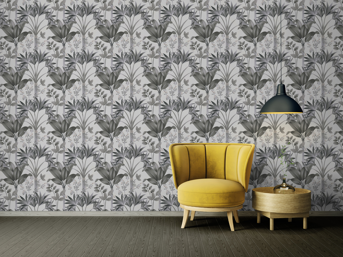 Papier peint Jungle Tropicale gris blanc - Arcade d'Architects Paper | Réf. 39172-5