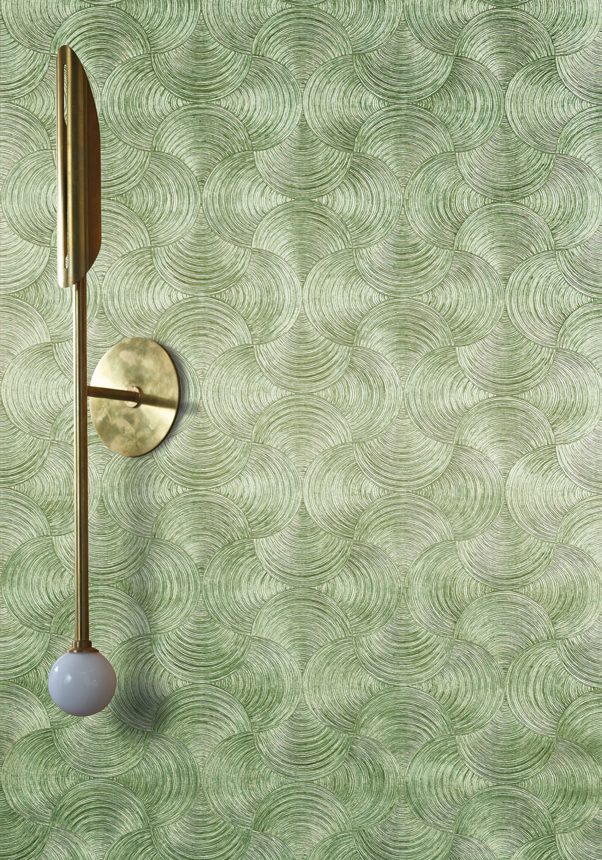 Papier peint Éventail Art Déco Aphélie vert métallisé - Magnitude de Casamance AMB2 | Réf. CAS-76620202