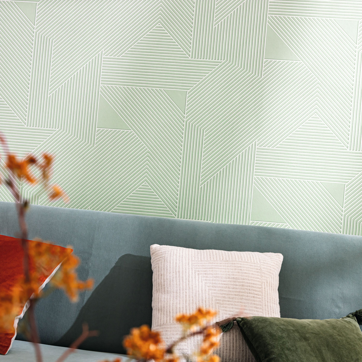 Papier peint Rayure Géométrique Mouvement vert d'eau blanc - Graphic de Casélio | Réf. GPC105547040