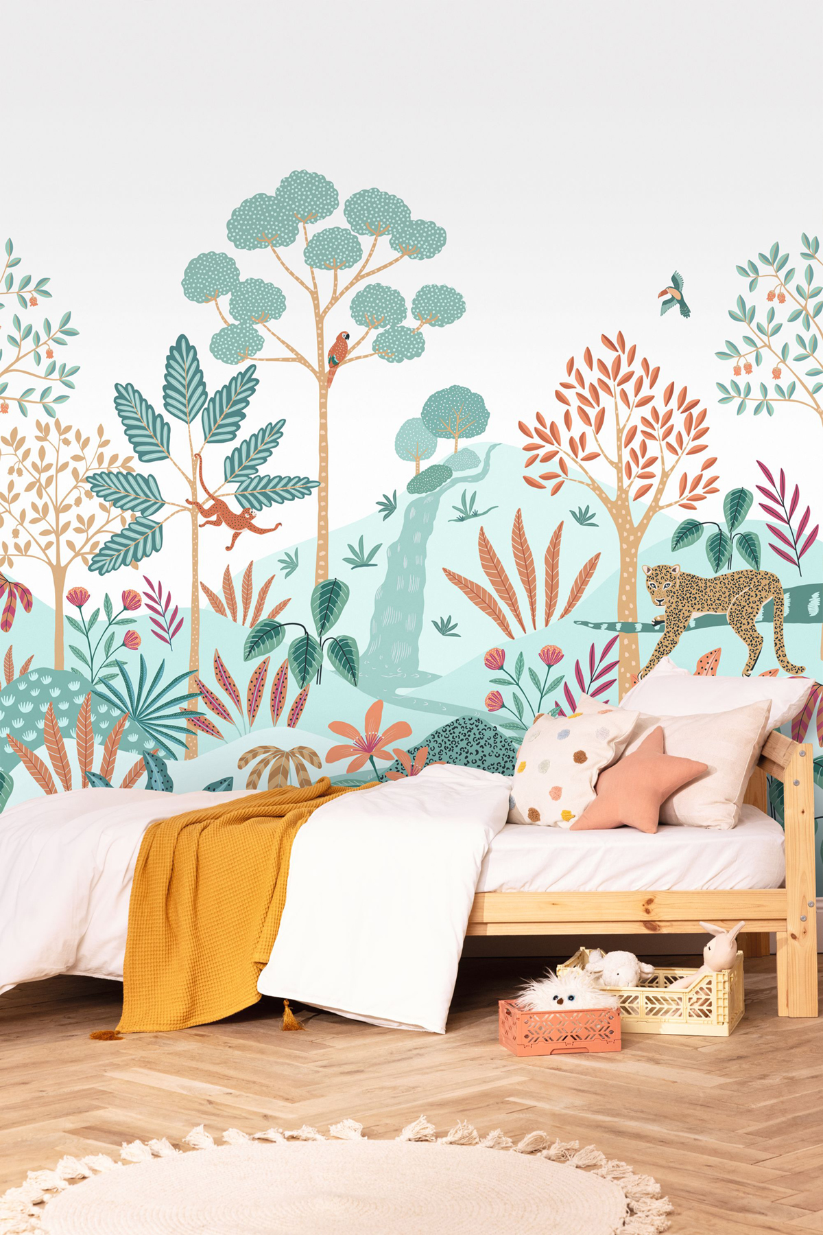 Papier peint panoramique Perroquet Enchanted Jungle vert d'eau L 300X310 - Pimp My Wall de Casélio | Réf. PMW104827309