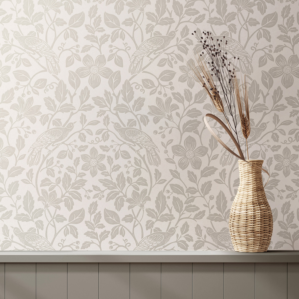 Papier peint Oiseau Floral Marlow grège - Beaux Arts de Lutèce AMB1| Réf. LTC-M1815