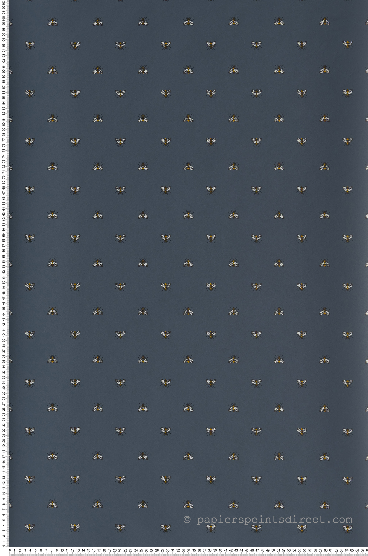 Papier peint abeilles Apis bleu marine - Blossom de Casamance | Réf. CAS-74340287