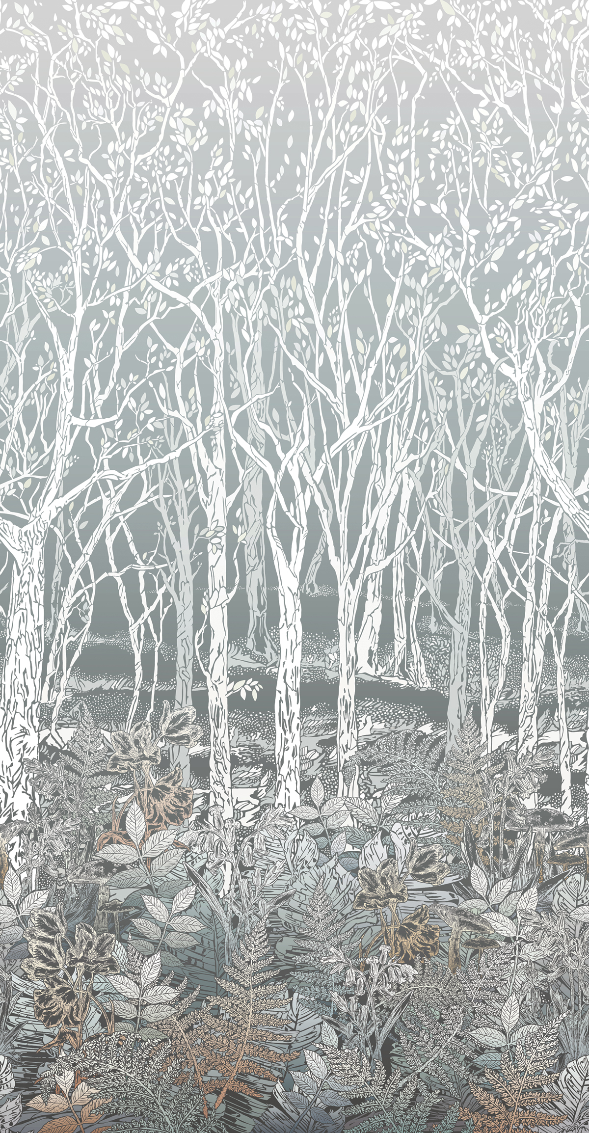 Papier peint Fôret Arbres Sylvania gris - Mansfield de Osborne & Little | Réf. OSB-W7457-02