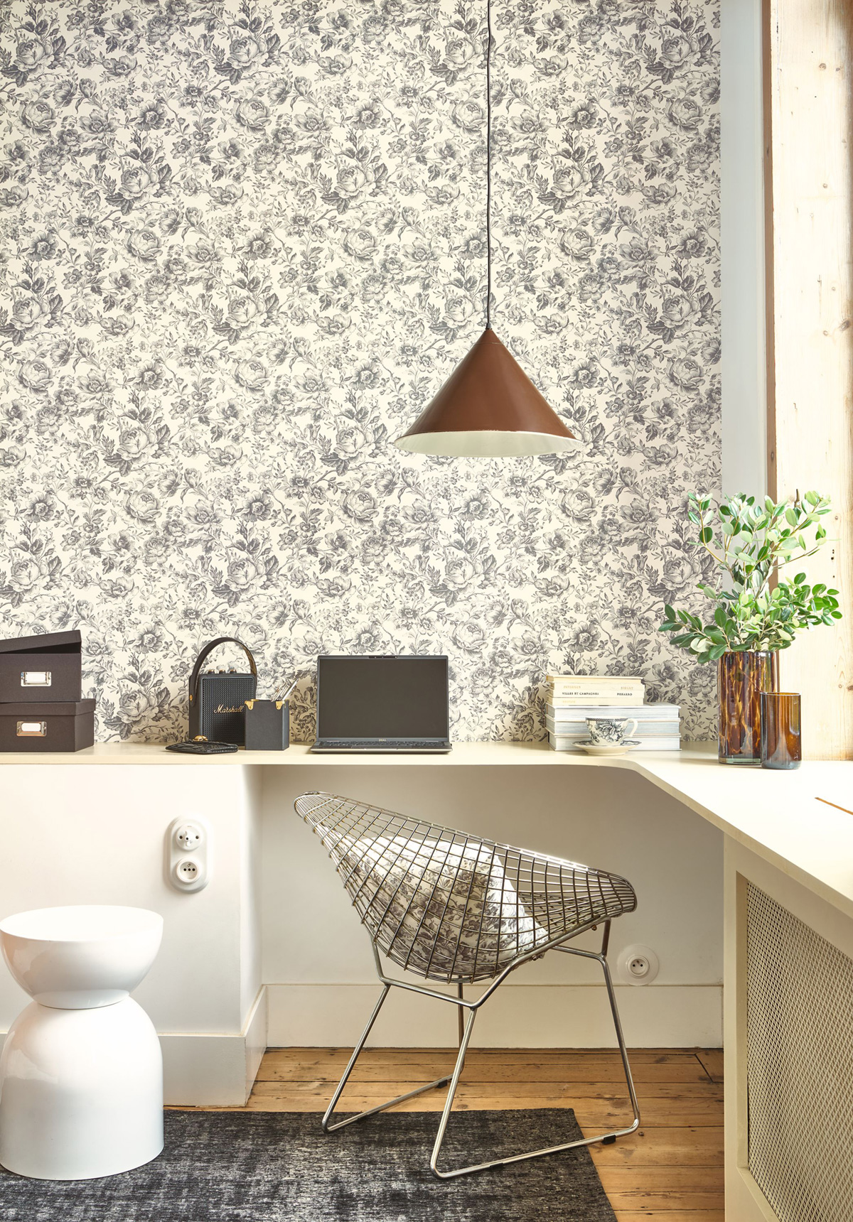 Papier peint Fleuri Celestine anthracite - Les Belles Toiles De Jouy 2 de Casadéco | Réf. BTJD201729909