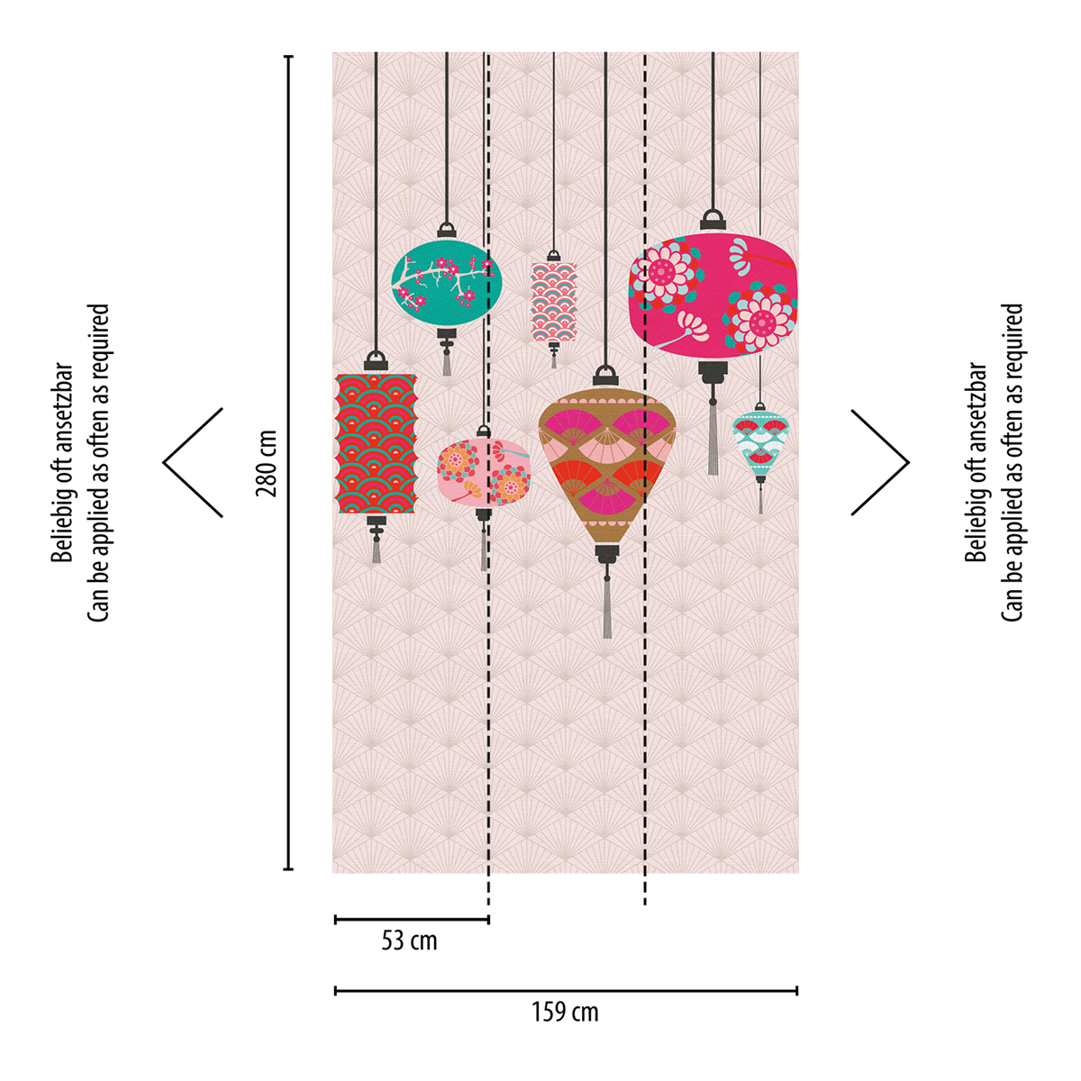 Papier peint panoramique Lampion Japonais rose - The Wall d'A.S. Création | Réf. AS-382481