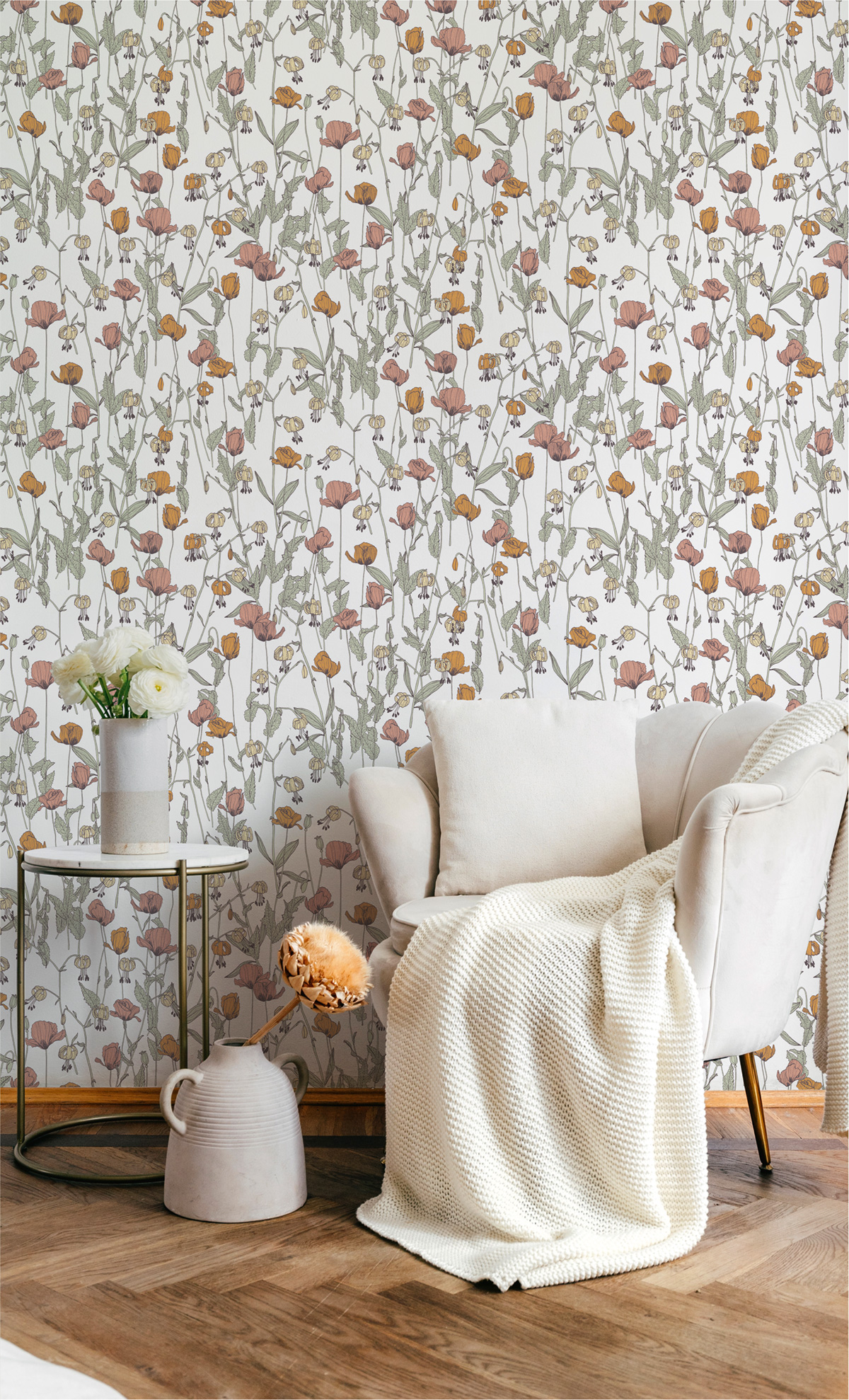 Papier peint Coquelicot Fleur vert doux - Soline de Lutèce | Réf. LTC-51250104