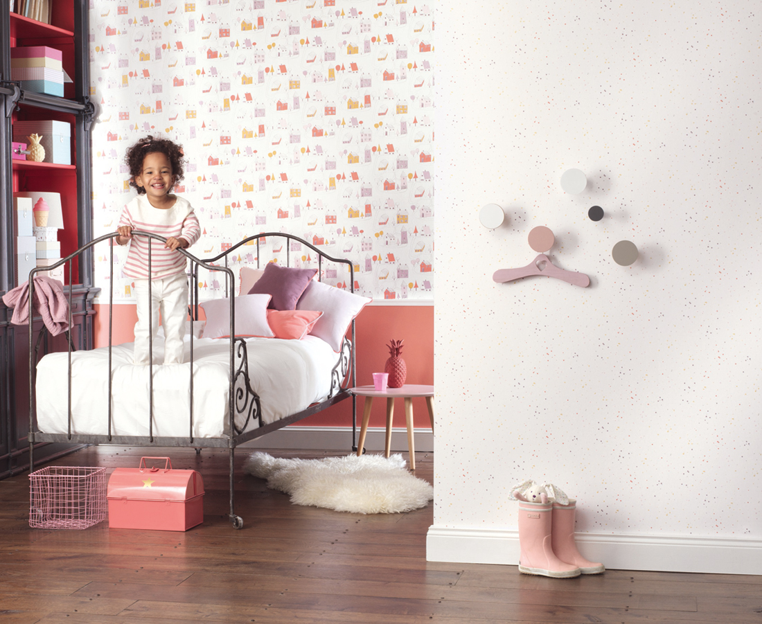 Papier peint enfant Uni corail/grenadine - Happy Dreams de Casadéco | Réf. HPDM82913401