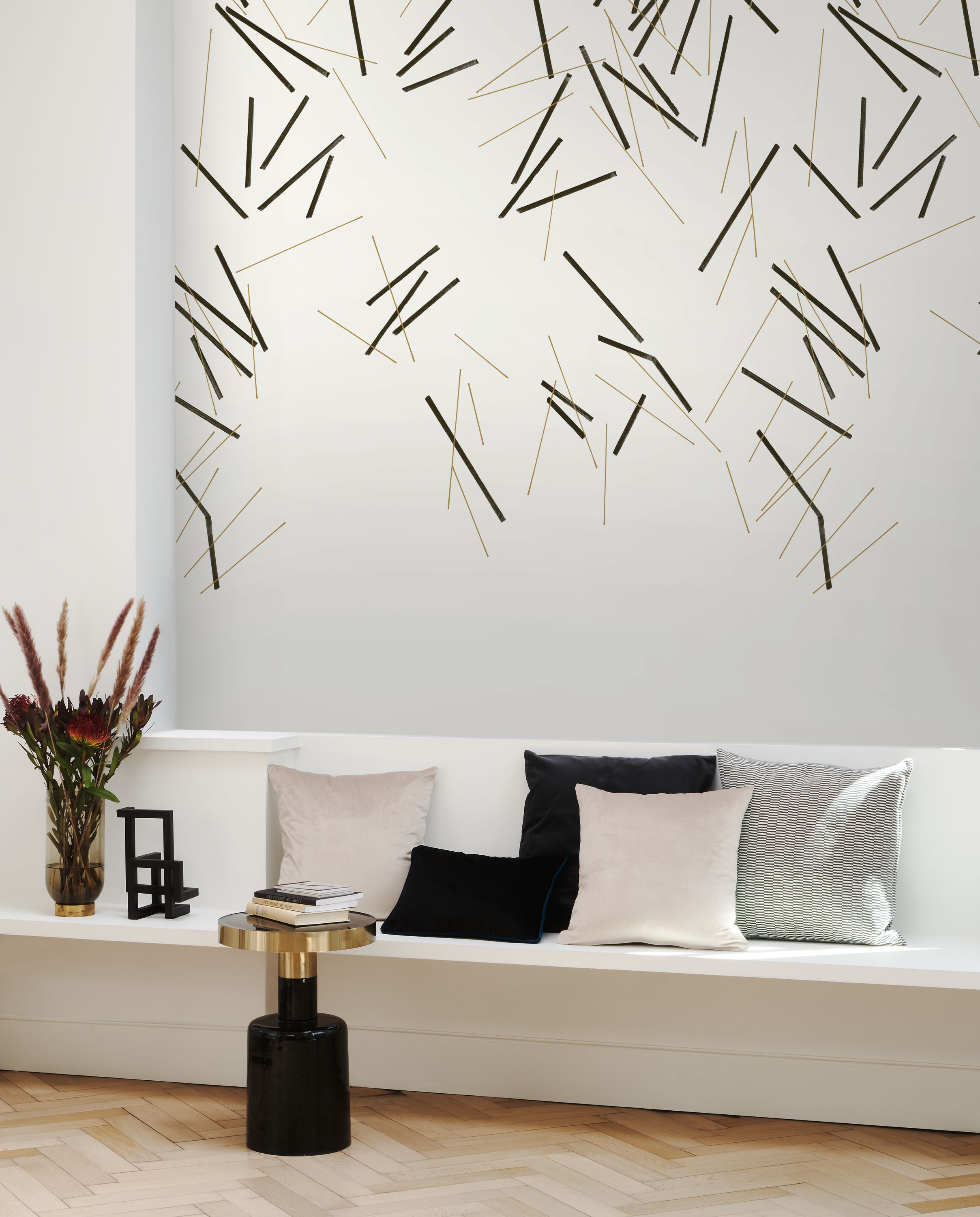 Papier peint panoramique Design Mikado M noir ocre 200x280 - Wonderwalls de Casadéco | Réf. WDWS89069803