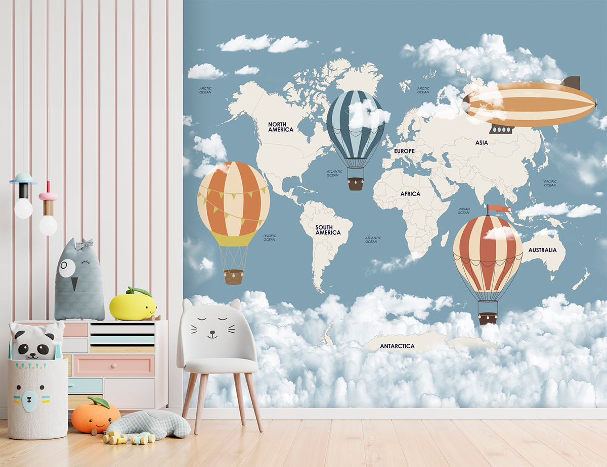 Papier peint panoramique Map Explorer's Expedition bleu - Farandole de Lutèce | Réf. LTC-CW6037-1