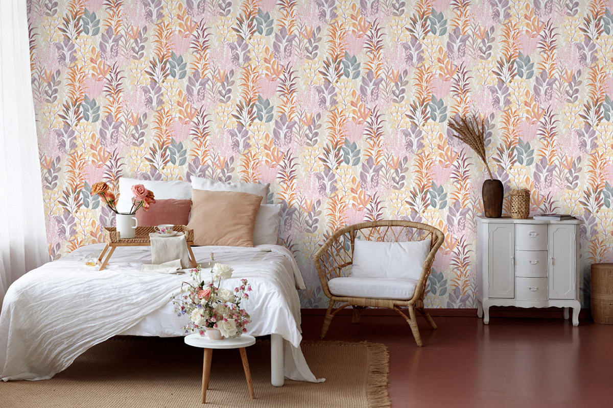 Papier Peint Feuillage Flora Métallisé orange - Flora d'Ugépa | Réf. UGP-M86905