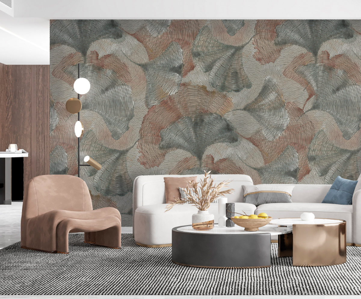 Papier peint panoramique Ginkgo Fleur bleu gris - Architexture de Montecolino | Réf. MC-AZ47911