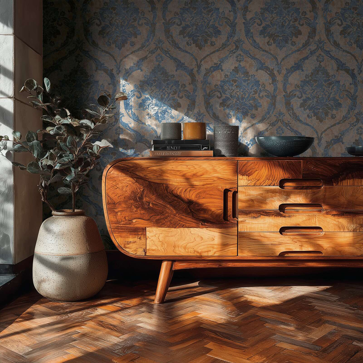 Papier peint Damassé Classique bleu doré - Vibes & Styles d'A.S. Création AMB3| Réf. AS-790191