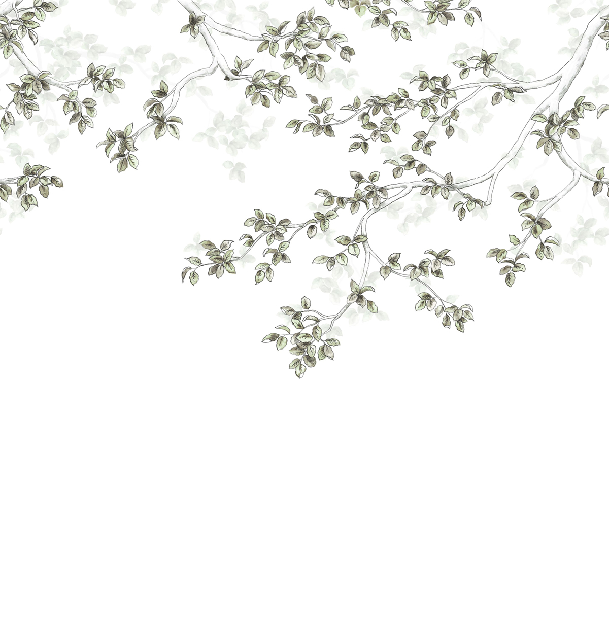 Papier peint panoramique Calming Leaves L vert lichen 300x310 - Wonderwalls de Casadéco | Réf. WDWS89137509