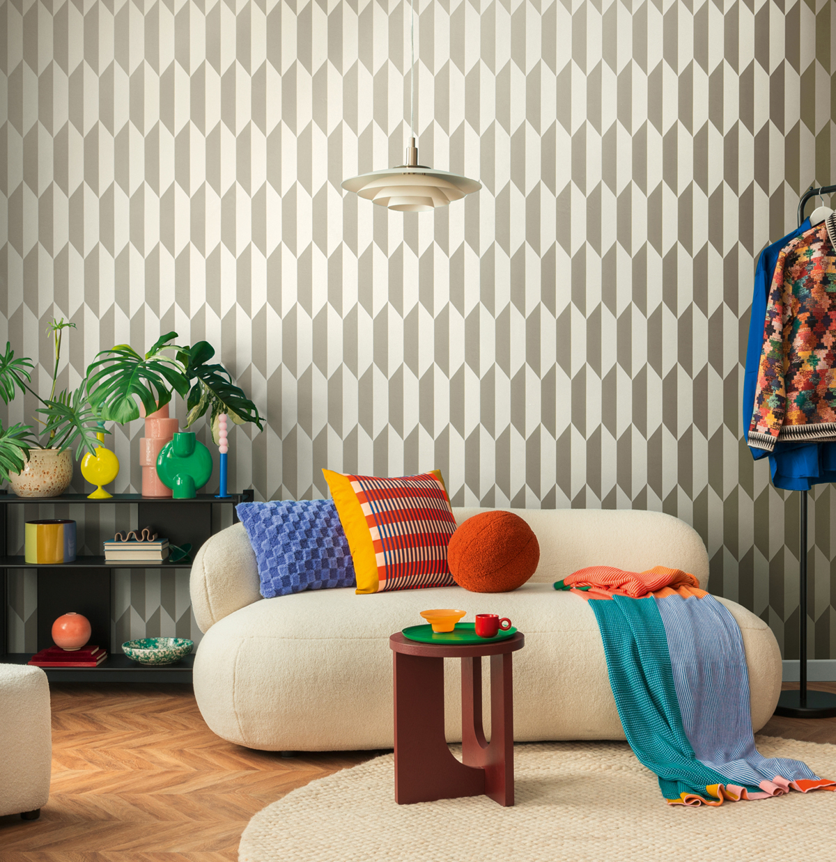 Papier peint Damier Graphique Groove grège métallisé - Cosmoliving d'A.S. Création AMB2 | Réf. AS-790865