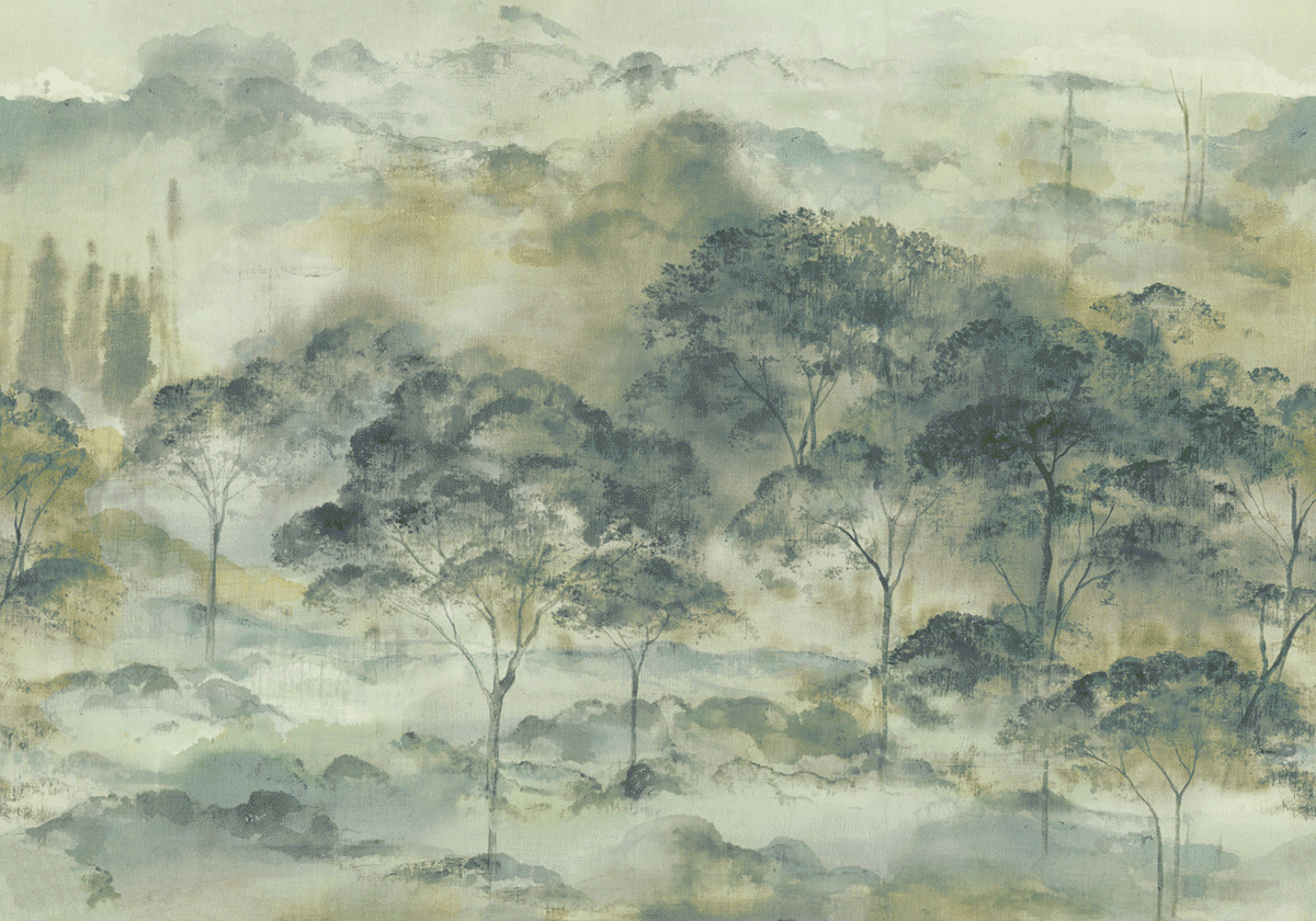 Papier peint panoramique Toile Forêt Vallombrosa M vert 400X280 - Riverside 4 de Casadéco | Réf. RIVI89577611