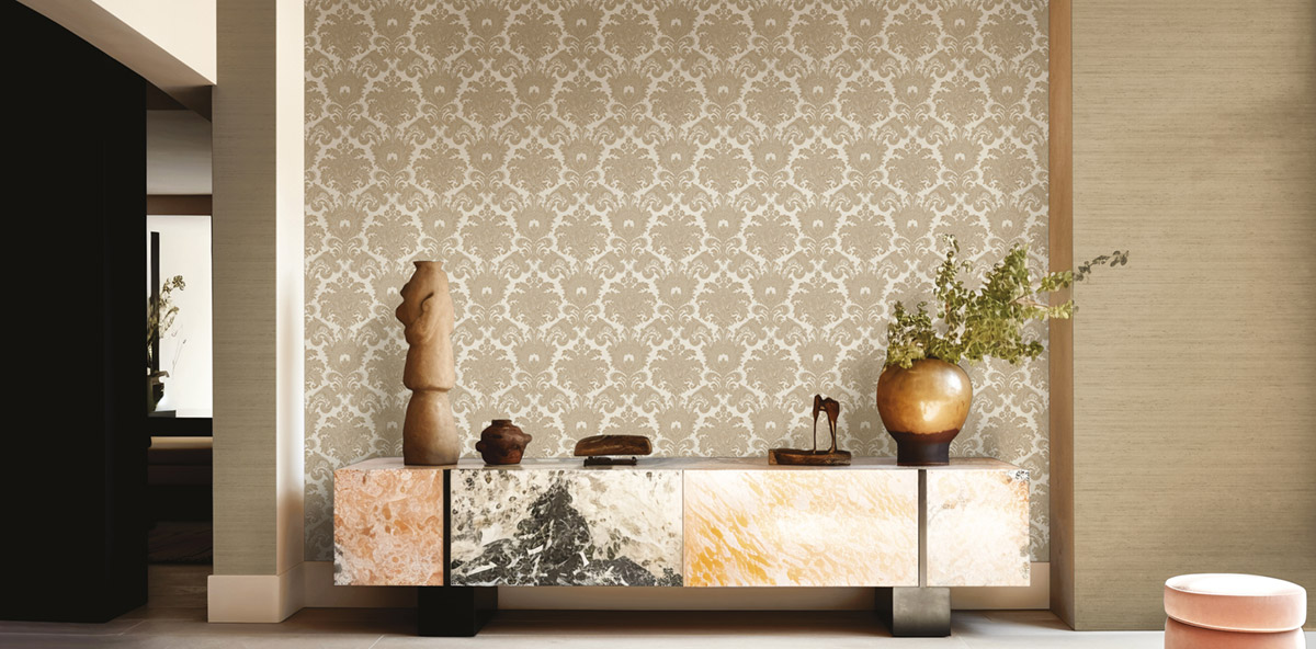 Papier peint Ornement Médaillon blanc cassé doré - Opera de Montecolino | Réf. MC-OP33324