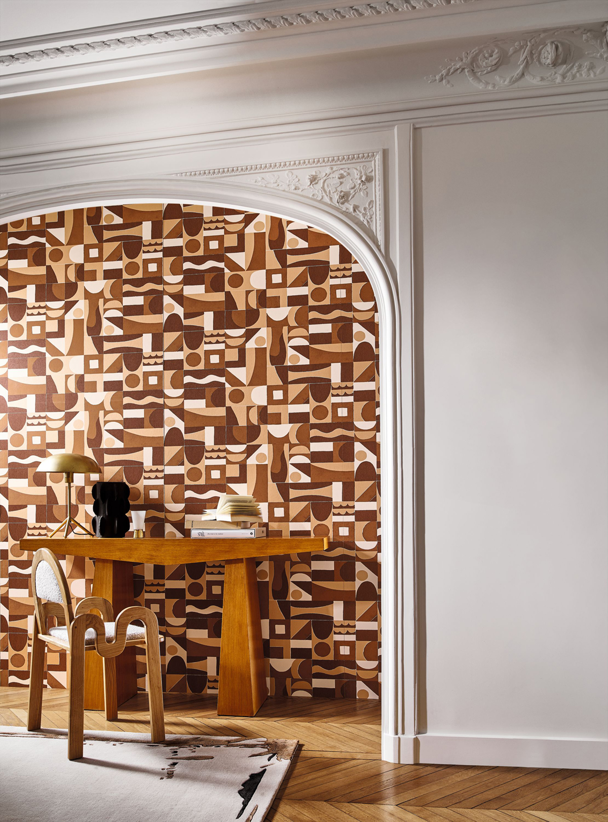 Papier peint Géométrique Ethnique Gourna terracotta cuivré - Bord Du Nil de Casamance | Réf. CAS-76182956