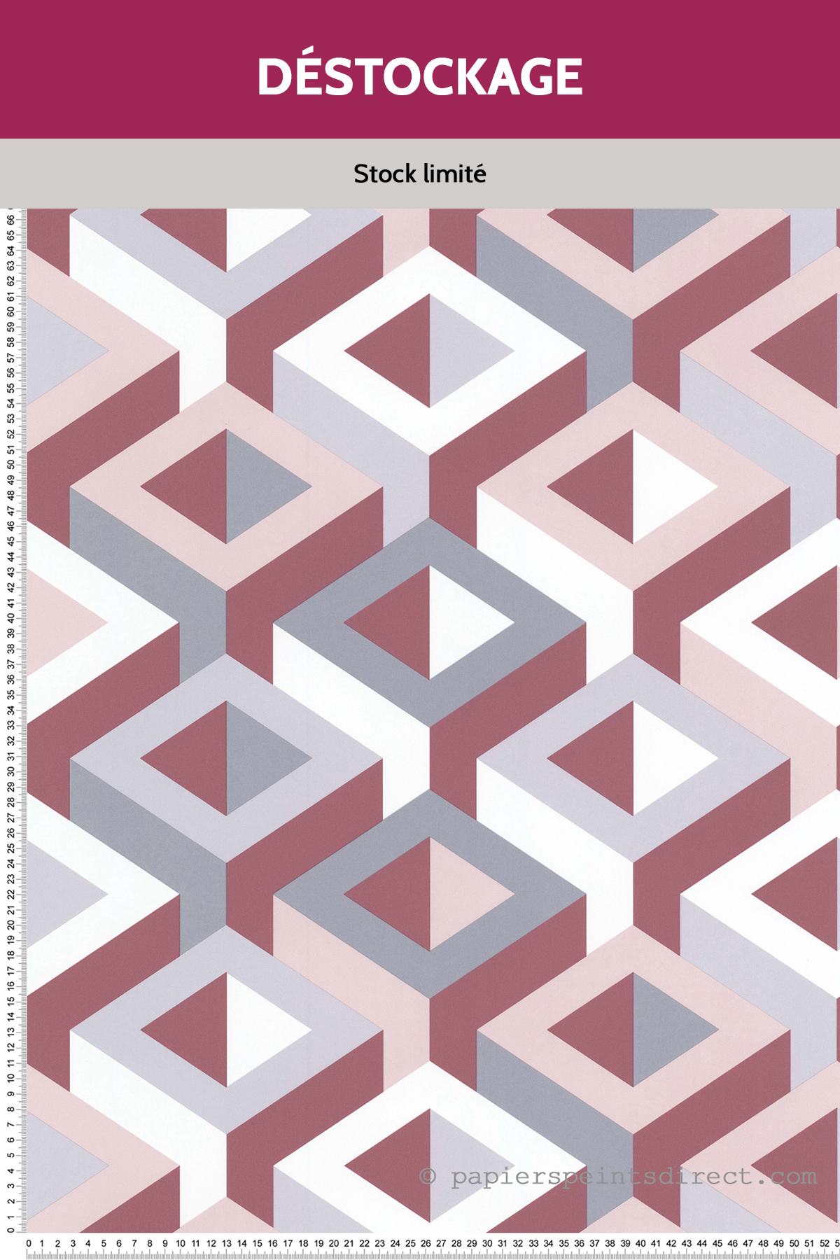 Papier peint Destockage - 3D graphique carré rose/gris - Park Avenue de Lutèce