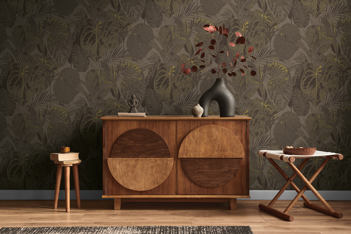 Papier peint Feuilles Palmes Colosia marron doré - Famous Garden d'A.S. Création AMB2 | Réf. AS-393552