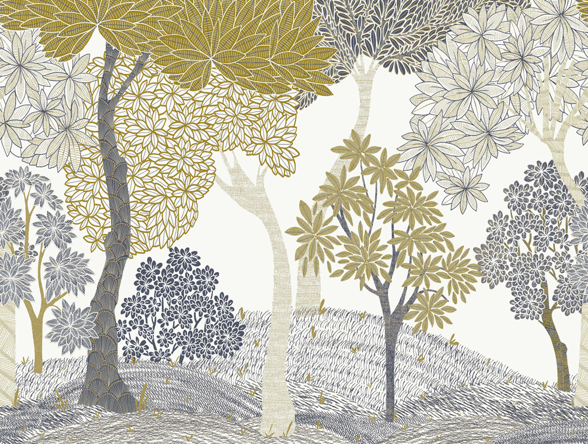 Papier peint Panoramique Forêt Enchantée ocre gris - Dolce Vita de Lutèce | Réf. LTC-56230202