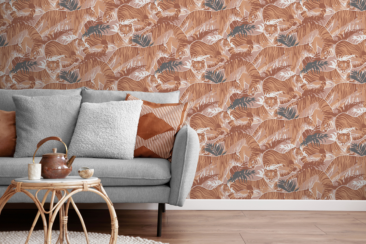 Papier Peint Tigre Feuille Squad terracotta - Nomade d'Ugépa | Réf. UGP-M69505