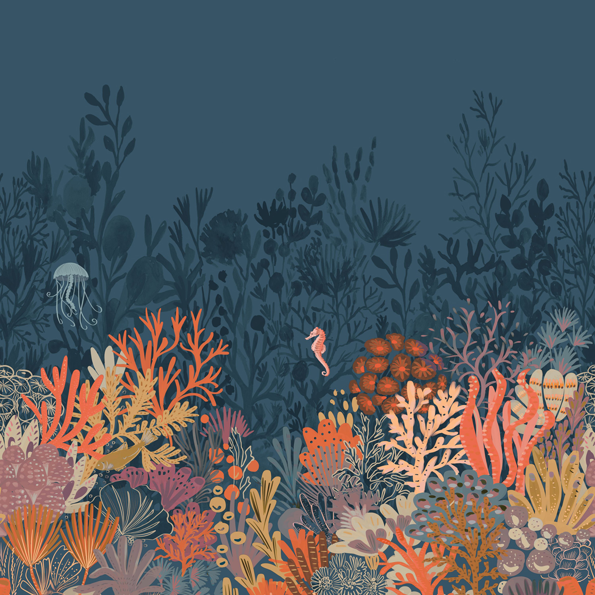 Papier peint panoramique Marin Magic Seafloor bleu foncé S 250X250 - Pimp My Wall de Casélio | Réf. PMW104906306