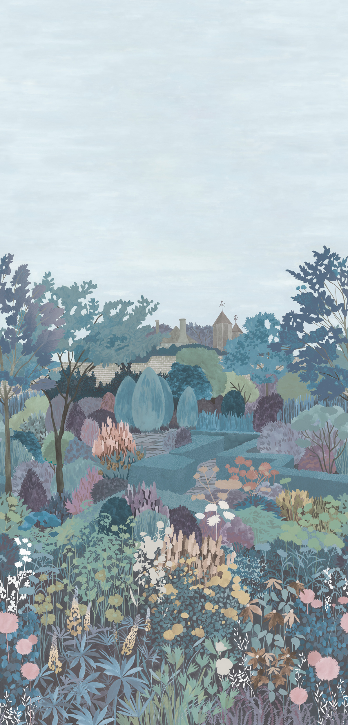 Papier peint panoramique Fleuri Castle Garden Tea with Florence - In The Garden de Little Greene | Réf. 0234CGTEAWI